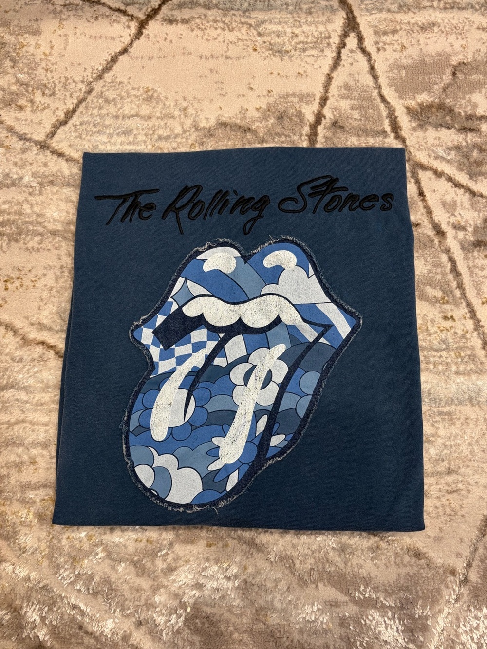 The Rolling Stones Blue Graphic Tongue Patch Tee